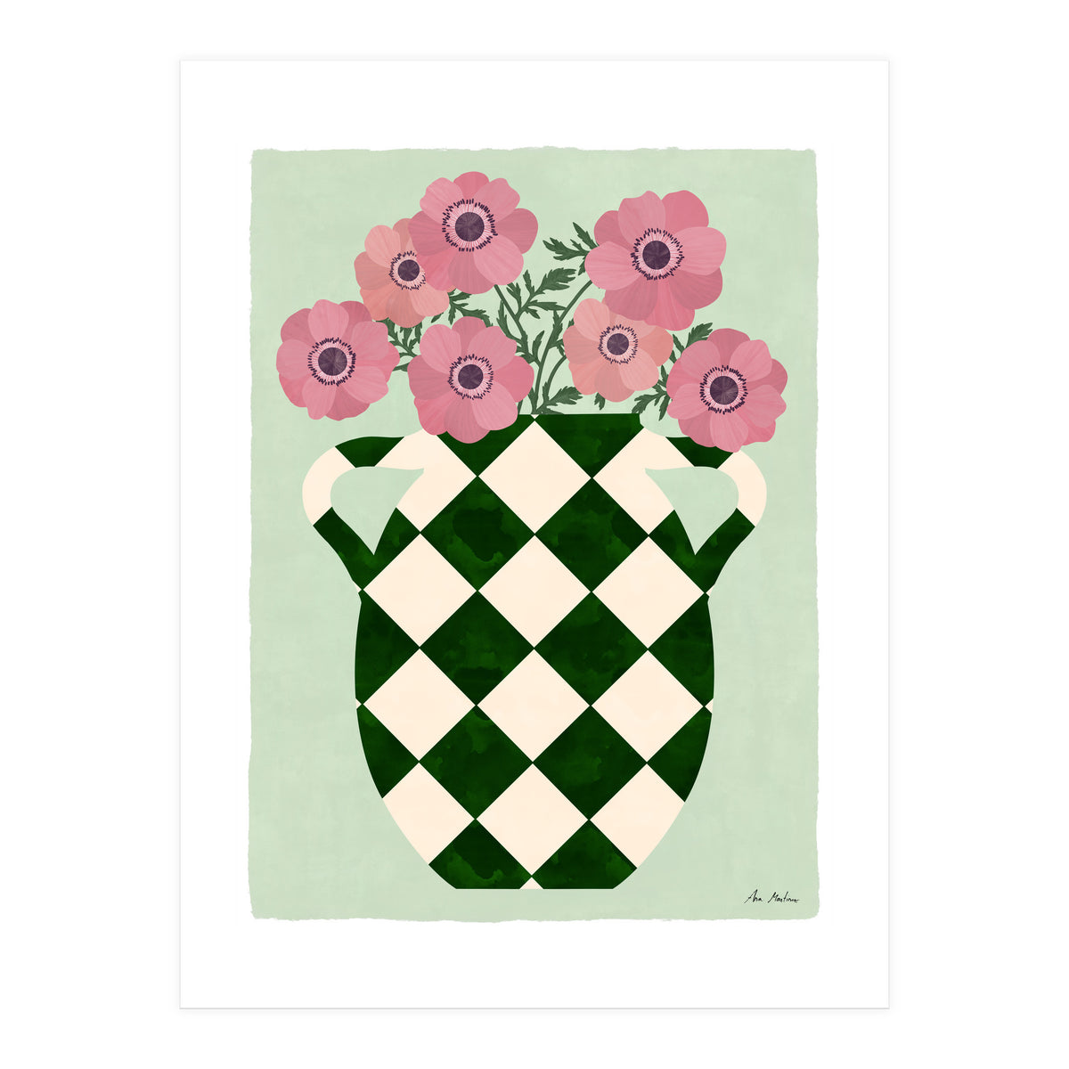 Checkered vase with anemones (Print Only)