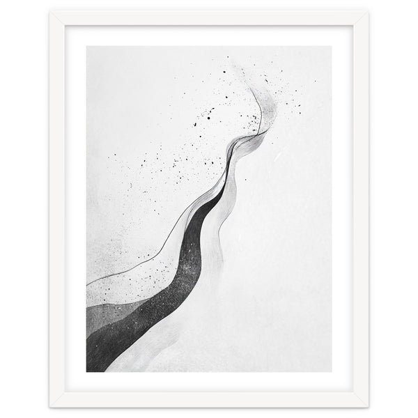 Abstract Black And White Ink Flowing Lines With Splatter
