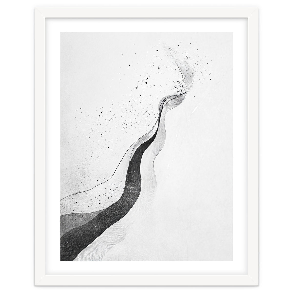 Abstract Black And White Ink Flowing Lines With Splatter