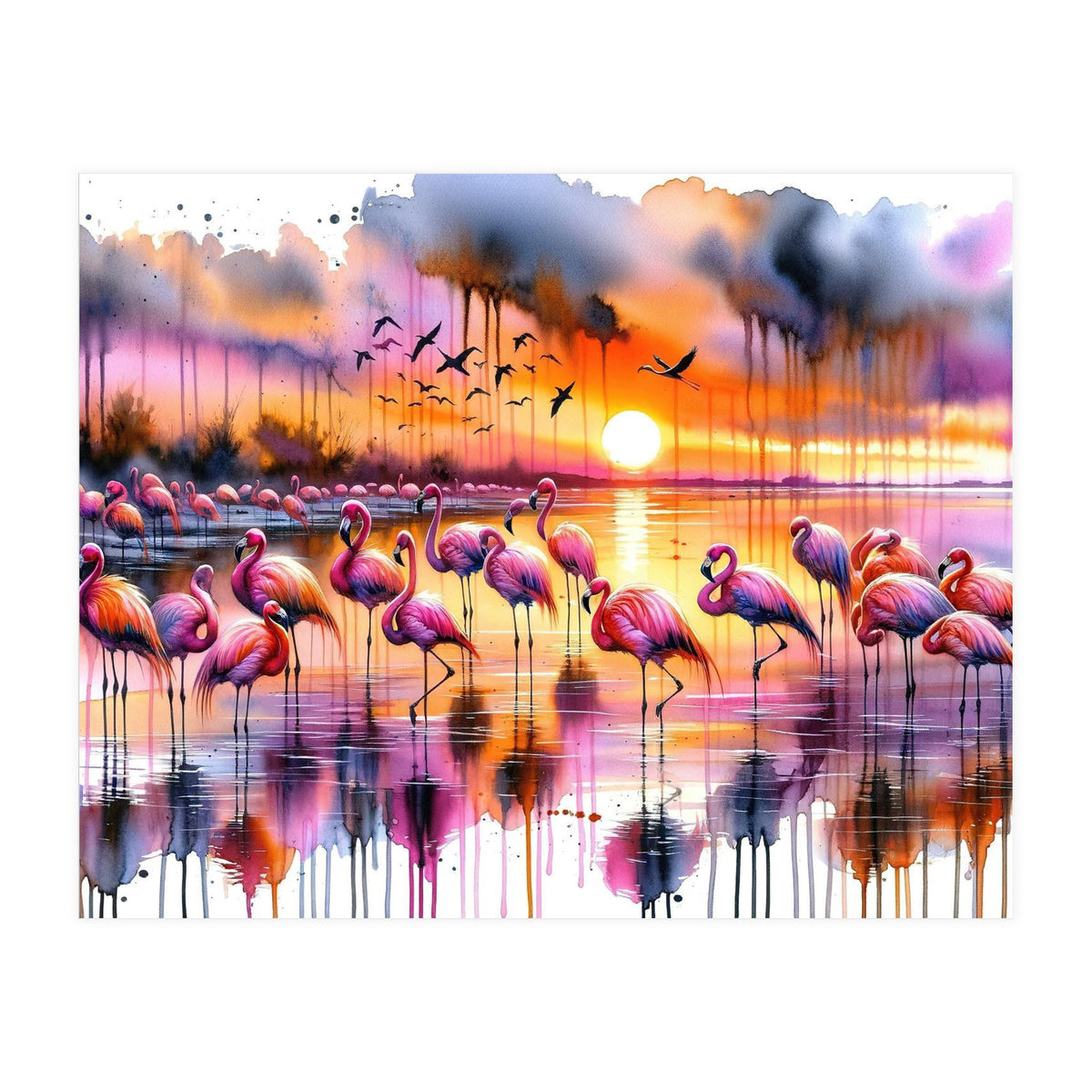 Flamingo Sunset On The Coast (Print Only)