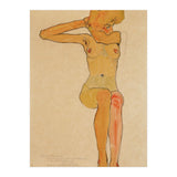 Seated female nude with raised right arm,1910 Gouache,. (Print Only) thumbnail