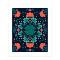 Clovers And Flowers Teal and Orange (Print Only)