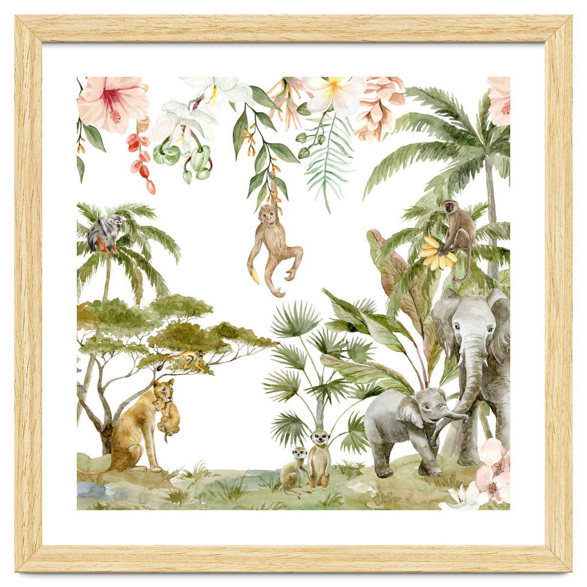 Watercolor Wild Animals Jungle