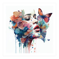 Watercolor Floral Woman Face #1 (Print Only)