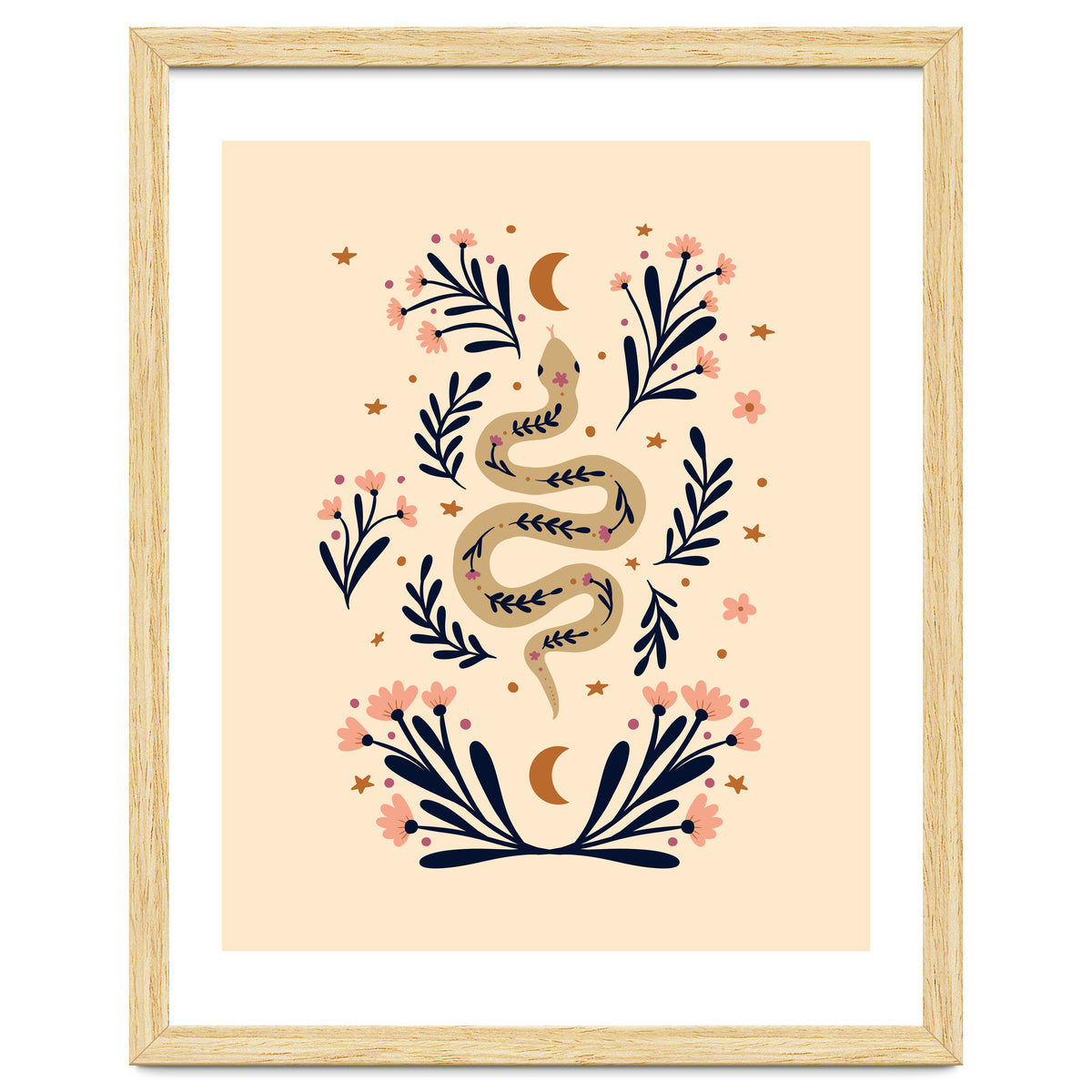 Snake And Flowers Beige And Indigo