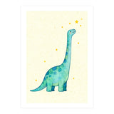 Cute Brontosaurus Watercolor Art, Whimsical Dinosaur Nursery Print, Starry Dino Illustration (Print Only) thumbnail