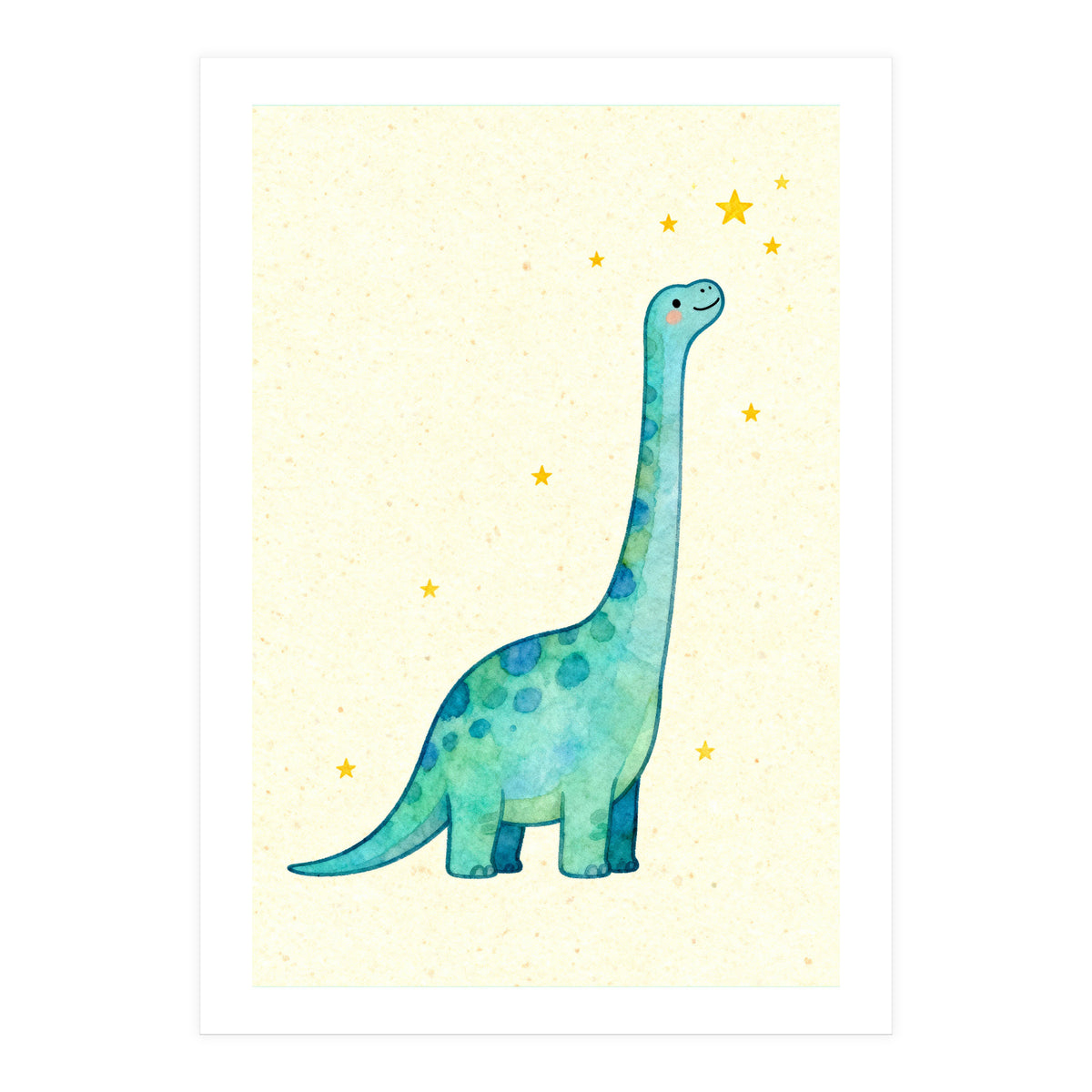 Cute Brontosaurus Watercolor Art, Whimsical Dinosaur Nursery Print, Starry Dino Illustration (Print Only)