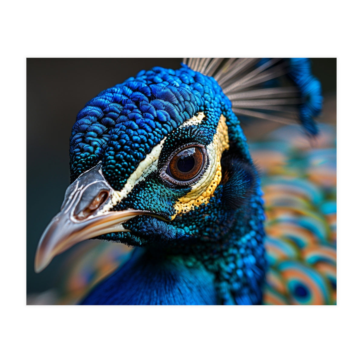Close Up Of A Peacock Head And Eye (Print Only)