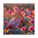 Pink Flamingo Standing In A Field Of Flowers (Print Only) thumbnail