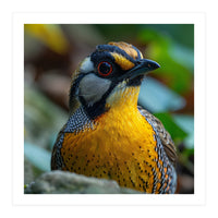 Close-up of a Yellow Bird featuring a Striking Red eye (Print Only)