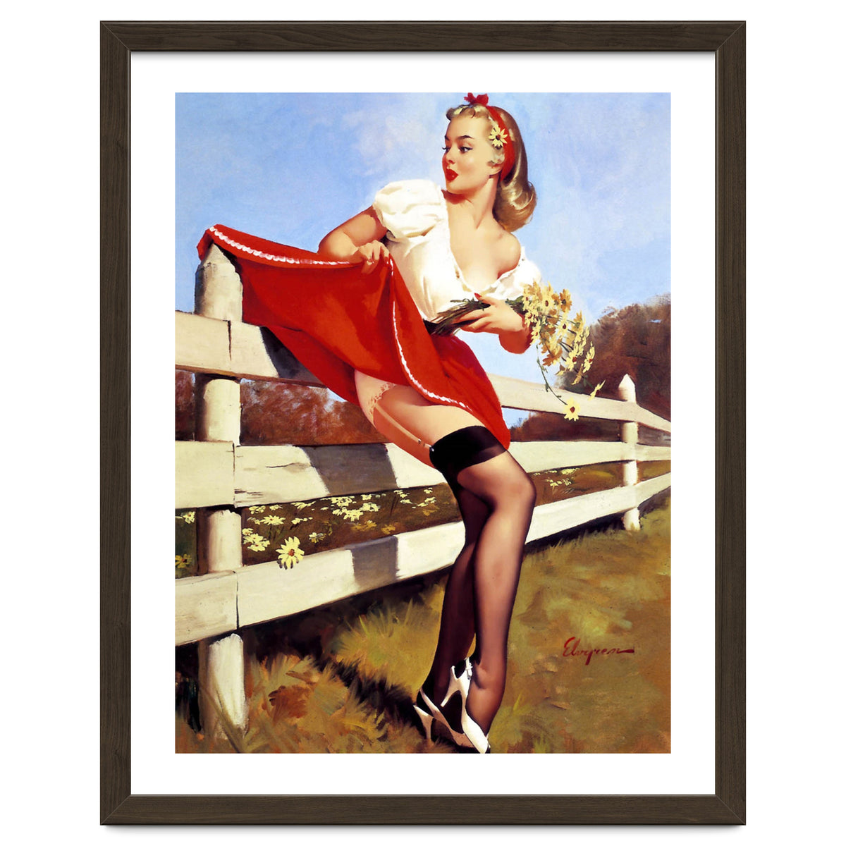 Pinup Girl Stacked On The Farm Fance