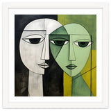 DYNAMIC FUSION, Two abstract heads converge - vibrant green tones intertwine with cool grey hues, a dance of contrast and connection. thumbnail