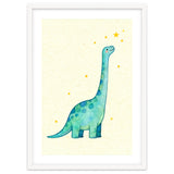 Cute Brontosaurus Watercolor Art, Whimsical Dinosaur Nursery Print, Starry Dino Illustration thumbnail