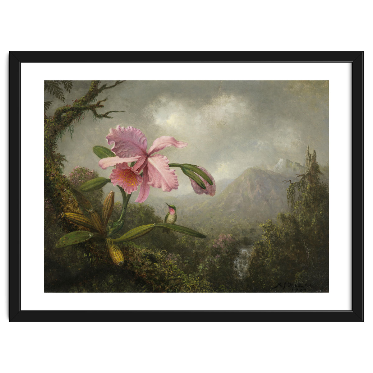 Martin Johnson Heade (Lumberville, 1819-St. Augustine, 1904). Orchid and Hummingbird near a Water...
