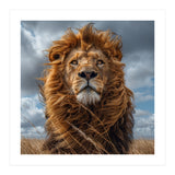 Majestic Lion Portrait Windblown Mane Outdoors (Print Only) thumbnail