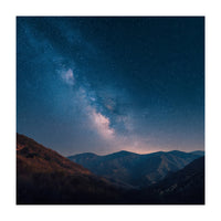 Majestic Milky Way Galaxy over Serene Mountain Range Night Landscape Illustration (Print Only)