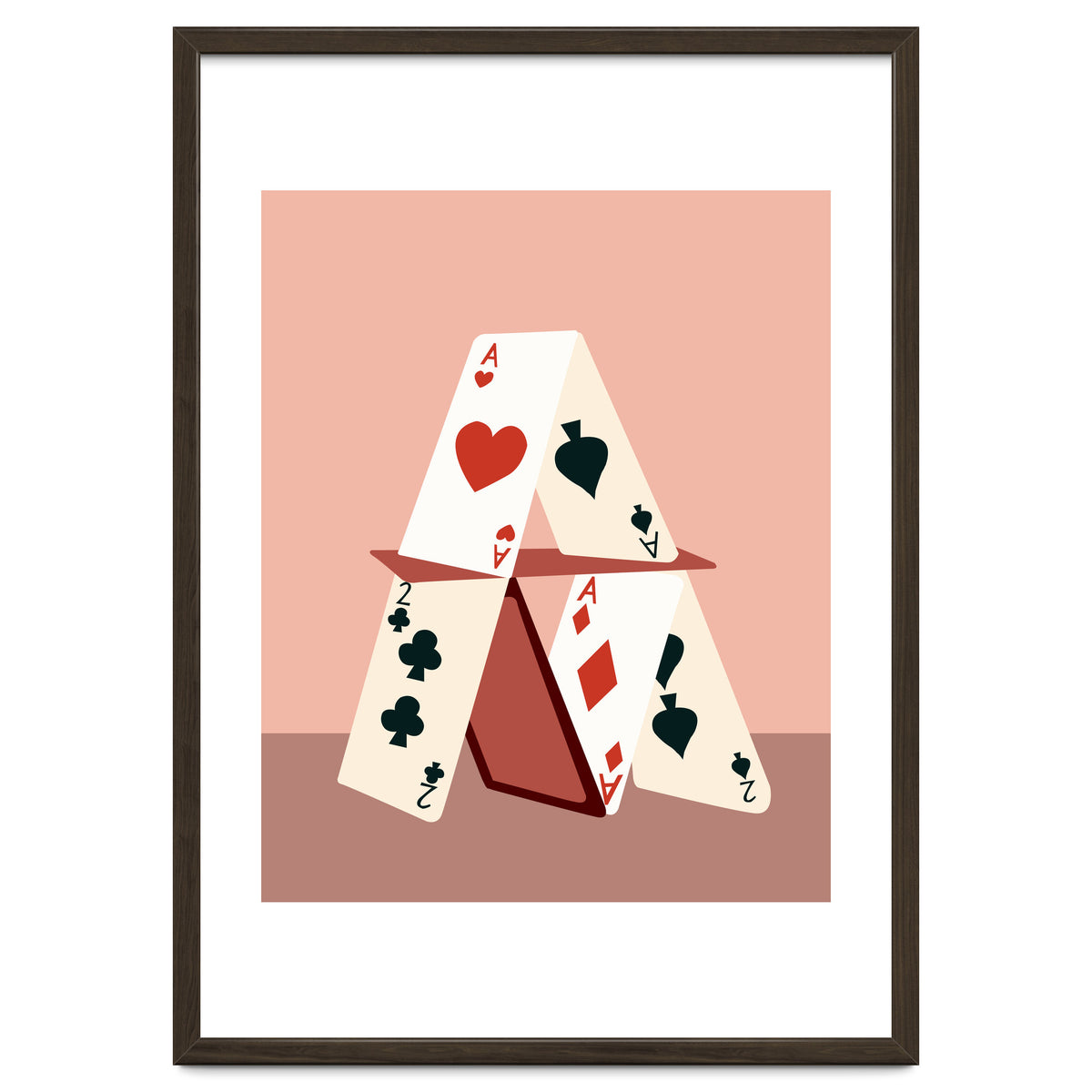 A House Made Of Cards, Relationship Concept Painting, Illustration Playing Cards, Spade Heart Eclectic Bohemian Contemporary