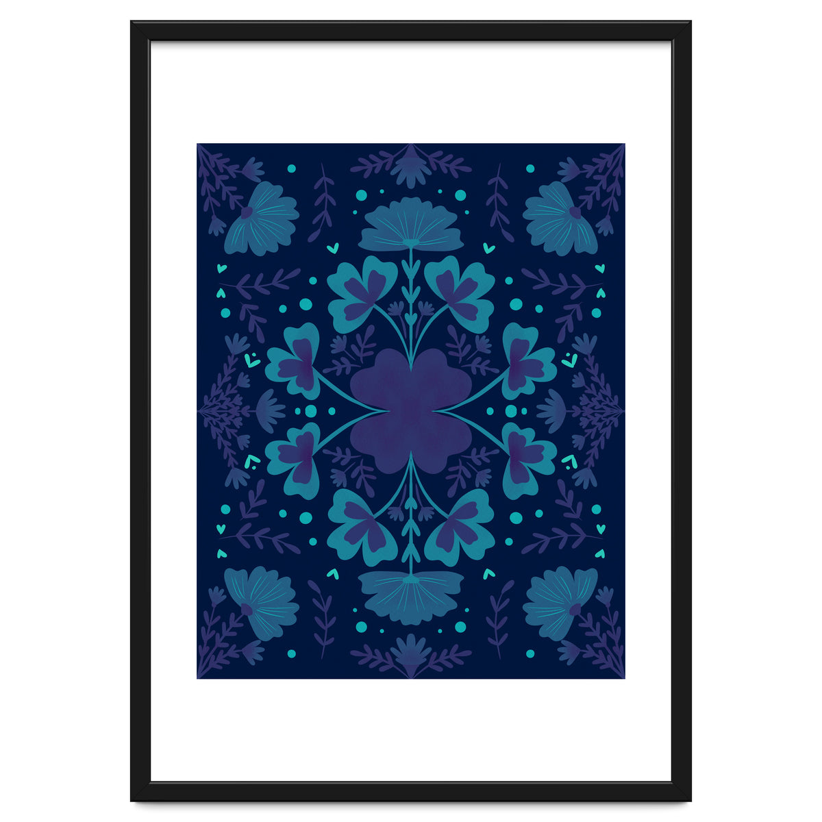 Clovers And Flowers Night Blue