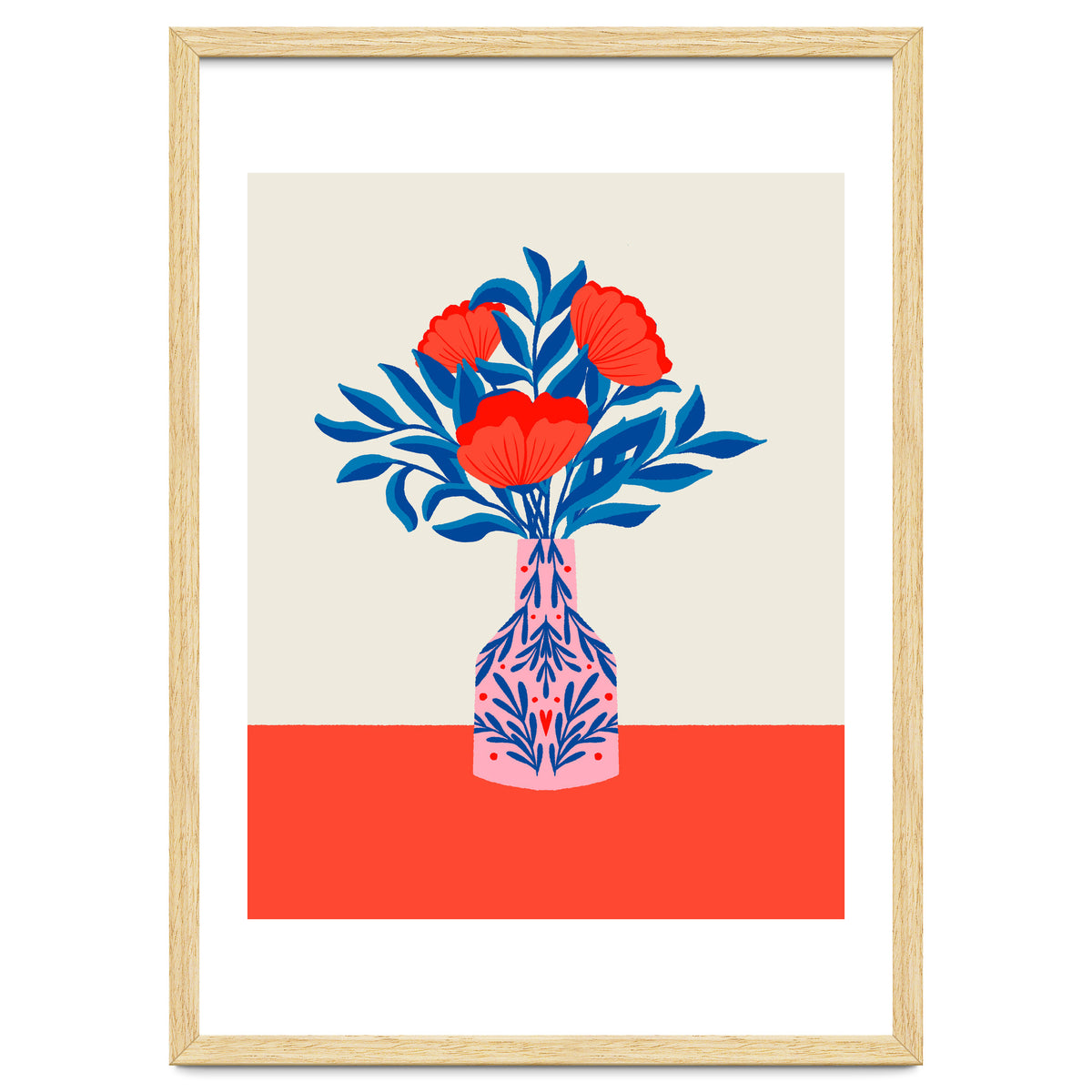 Poppies in a vase - red and blue