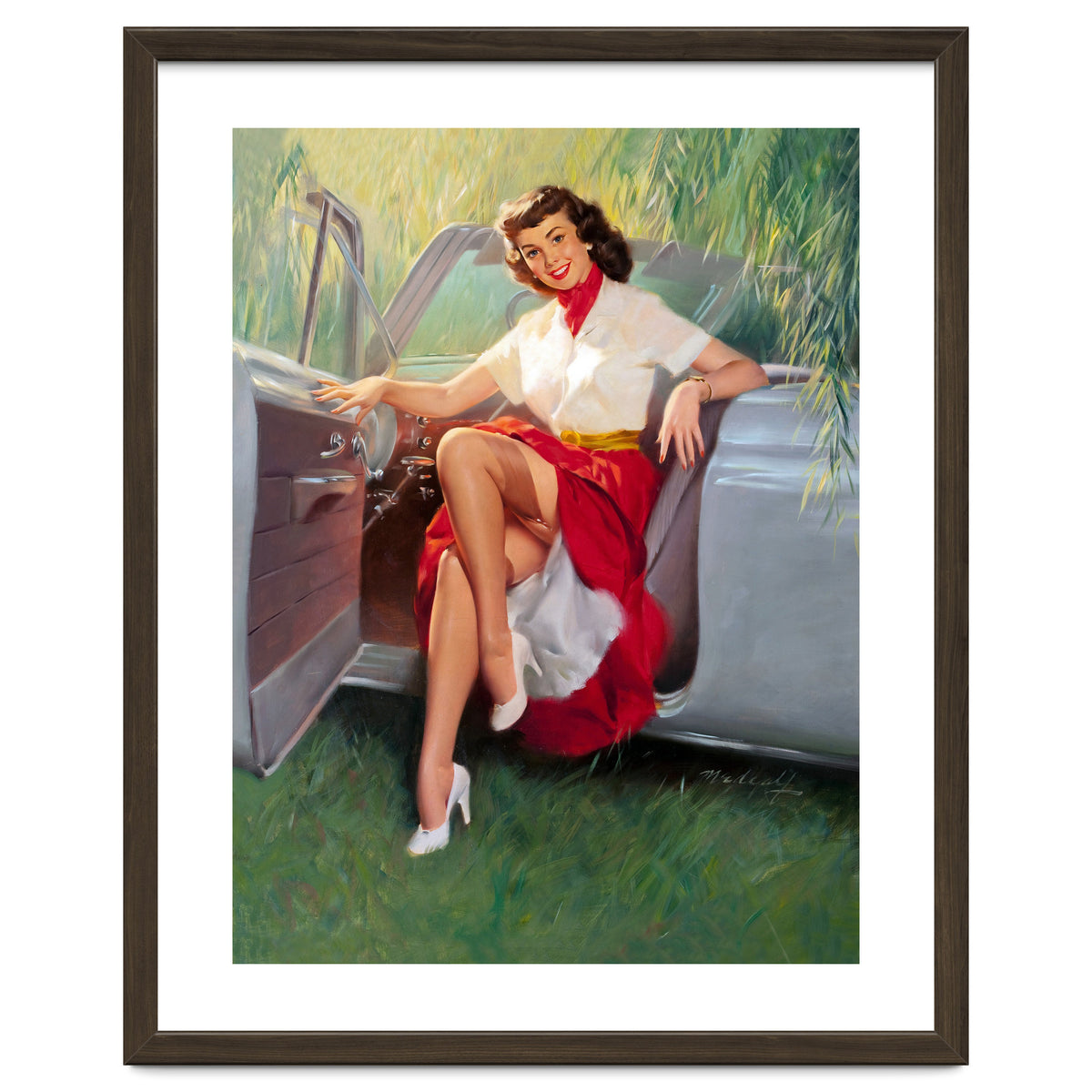 Sexy Pinup Woman Posing In Convertible Car