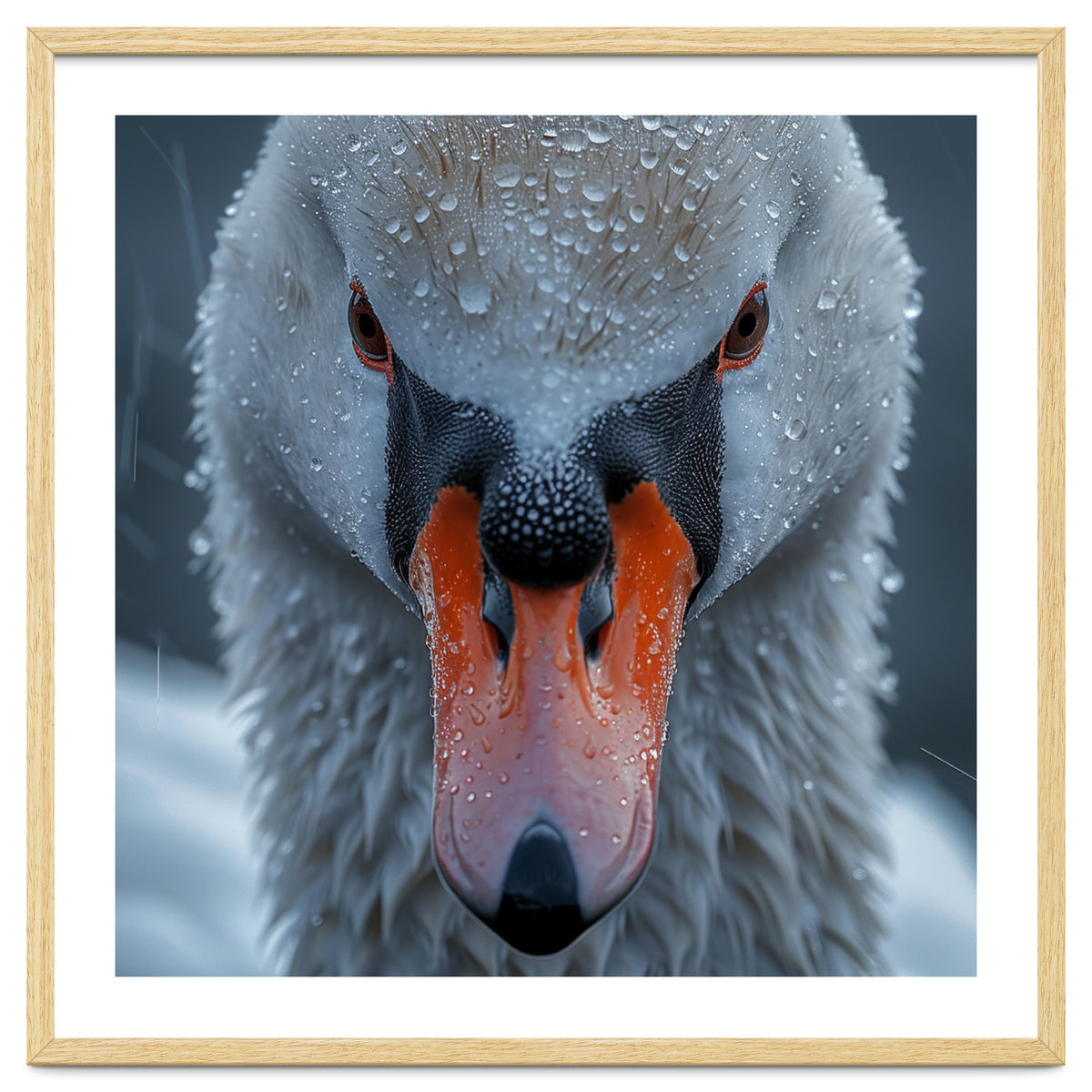 Close Up Of A Swan's Face With Water Droplets