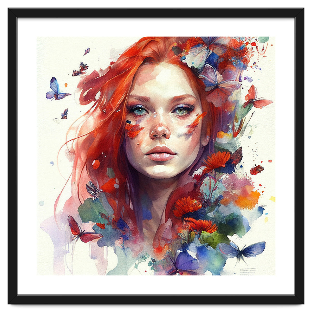Watercolor Floral Red Hair Woman #9