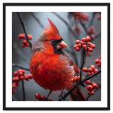 Northern Cardinal Bird Perched Among Red Berries thumbnail