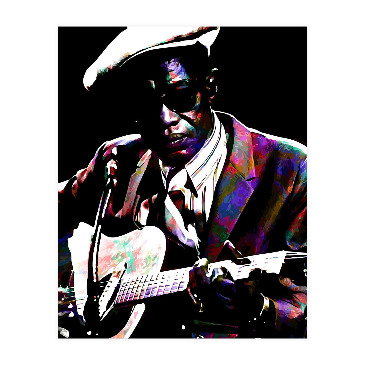 Lightnin' Hopkins American Country Blues Musician legend Colorful Art (Print Only)