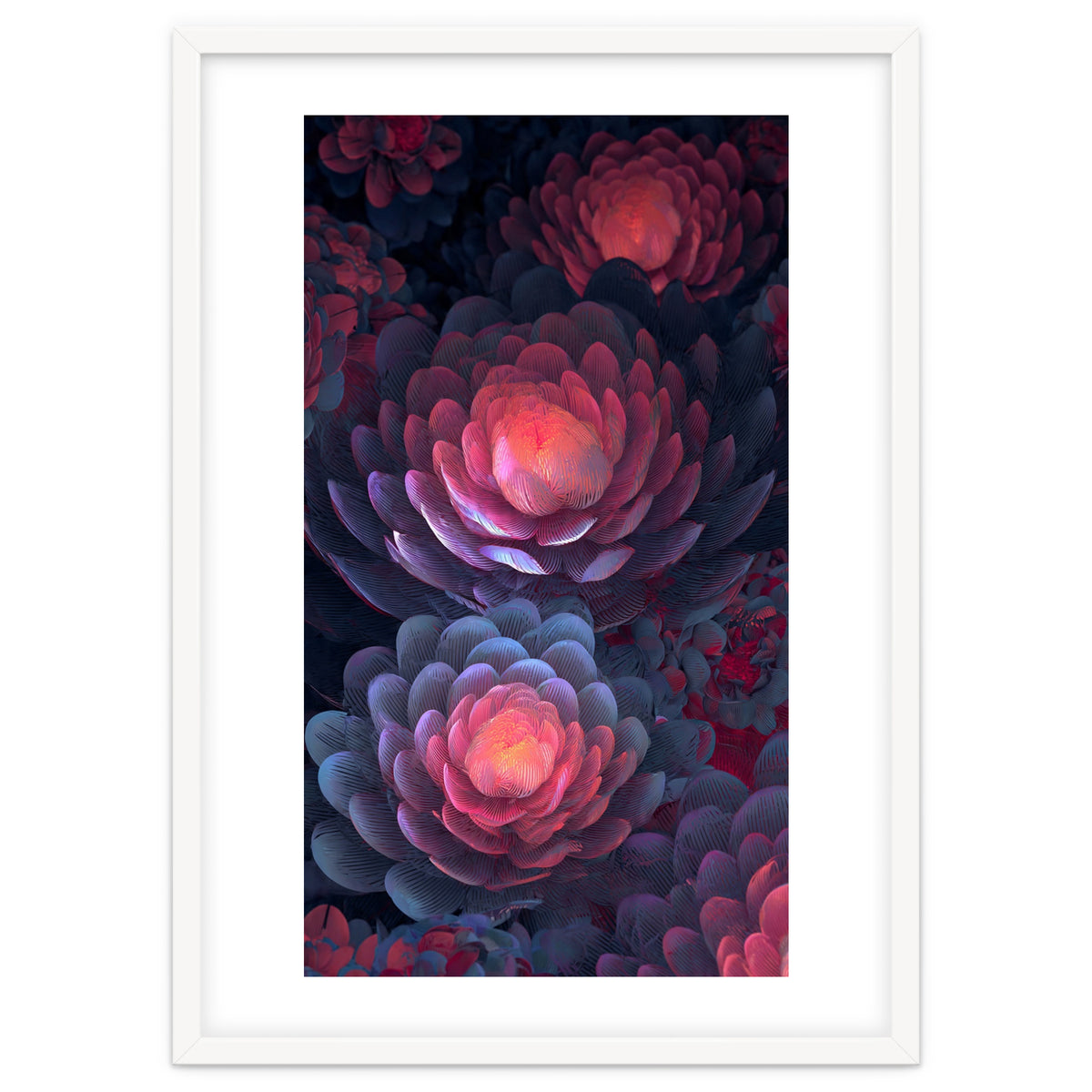 Ethereal Neon Blooms: Intricate 3D Floral Fractal Art
