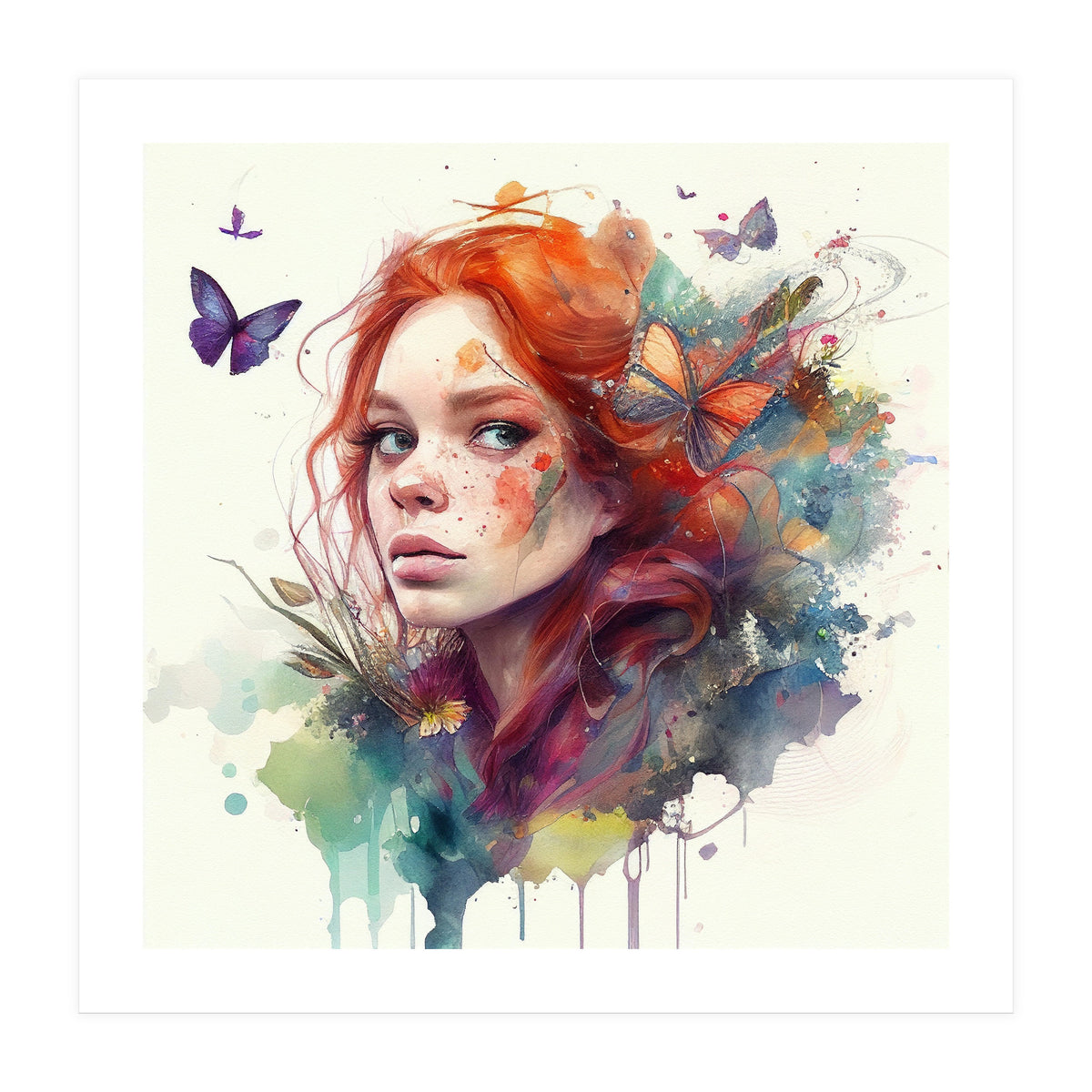 Red Hair Butterfly Glance (Print Only)