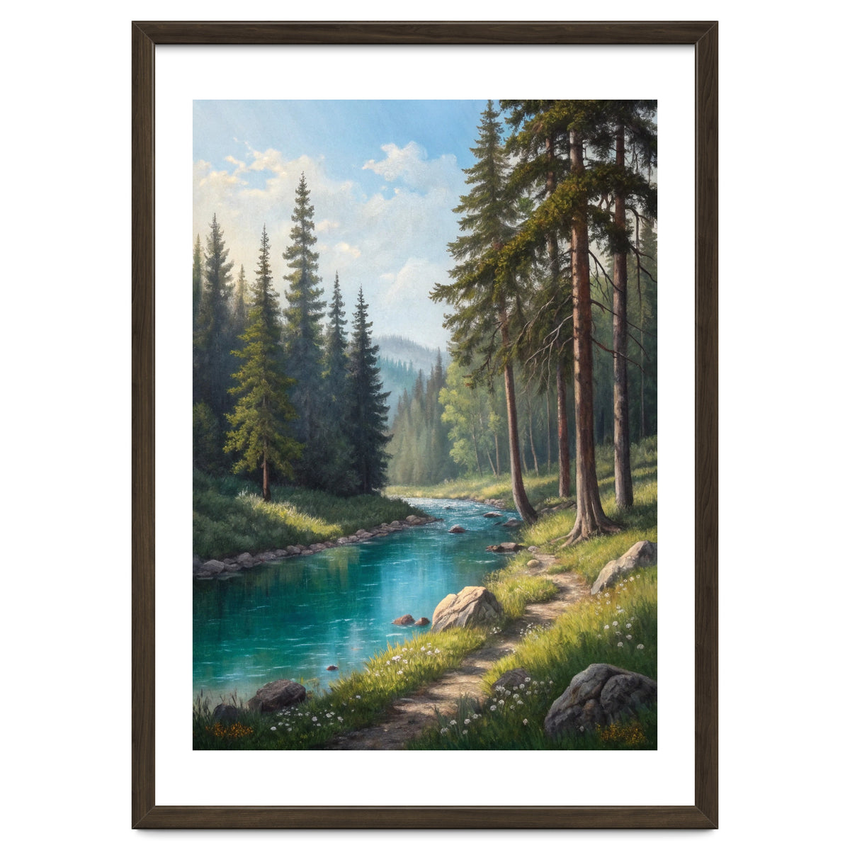 Serene Alpine Forest River Landscape