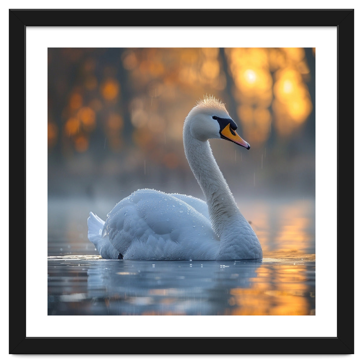 Beautiful Swan Floating On Water At Sunset