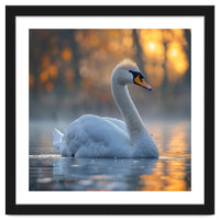 Beautiful Swan Floating On Water At Sunset