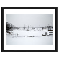 Baseball field covered in snow