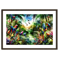 Watercolor Tropical Birds In The Jungle