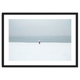 A walking woman in the winter snow beach thumbnail