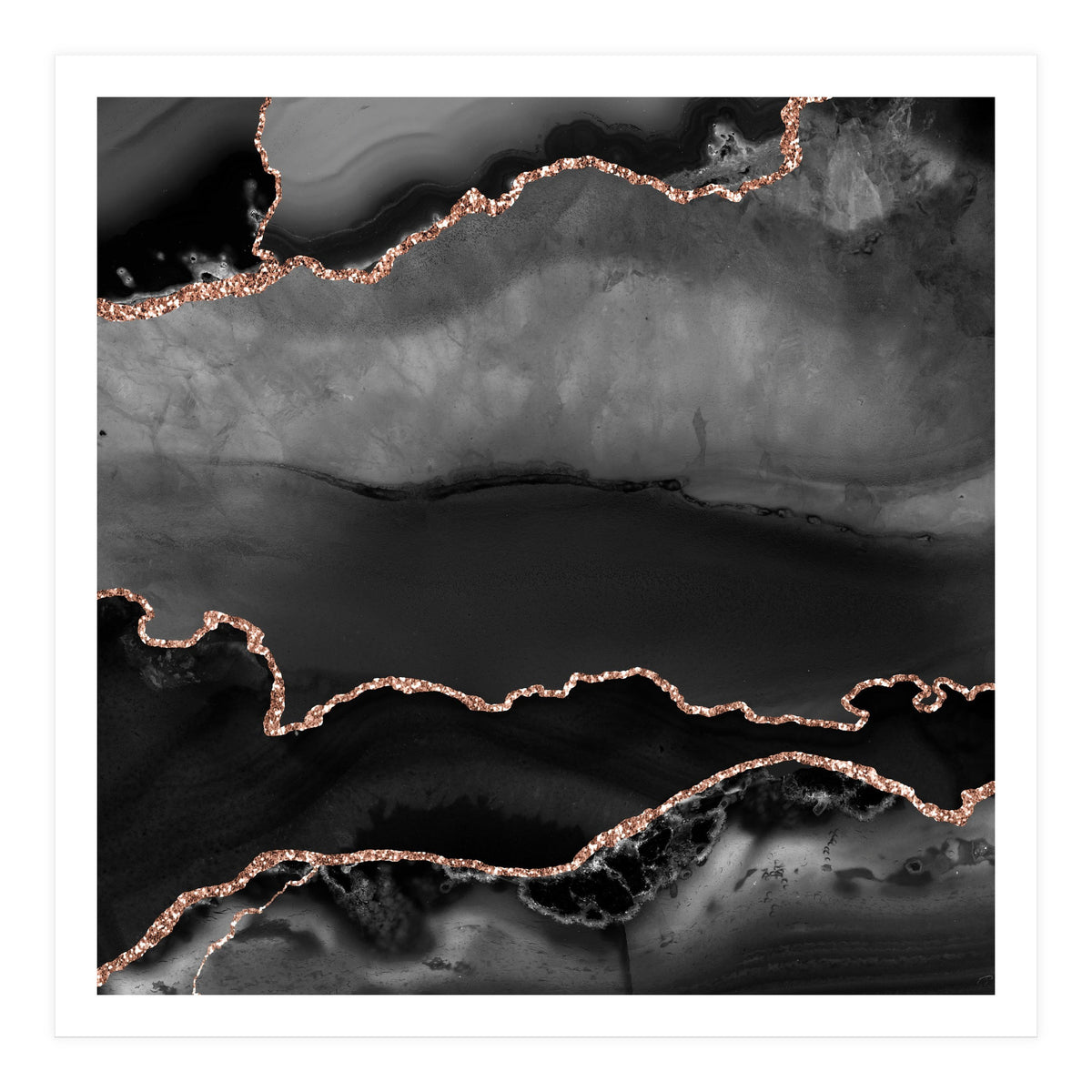 Black & Rose Gold Agate Texture 02 (Print Only)