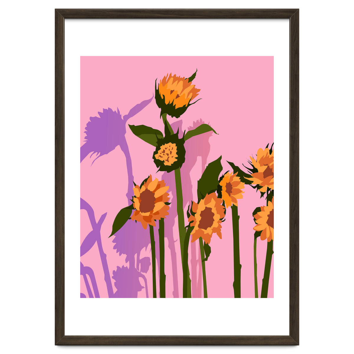 Golden Sunflowers Inside, Botanical Nature Floral Plants Painting, Blush Meadow Blossom Spring, Summer Bohemian Eclectic Positivity