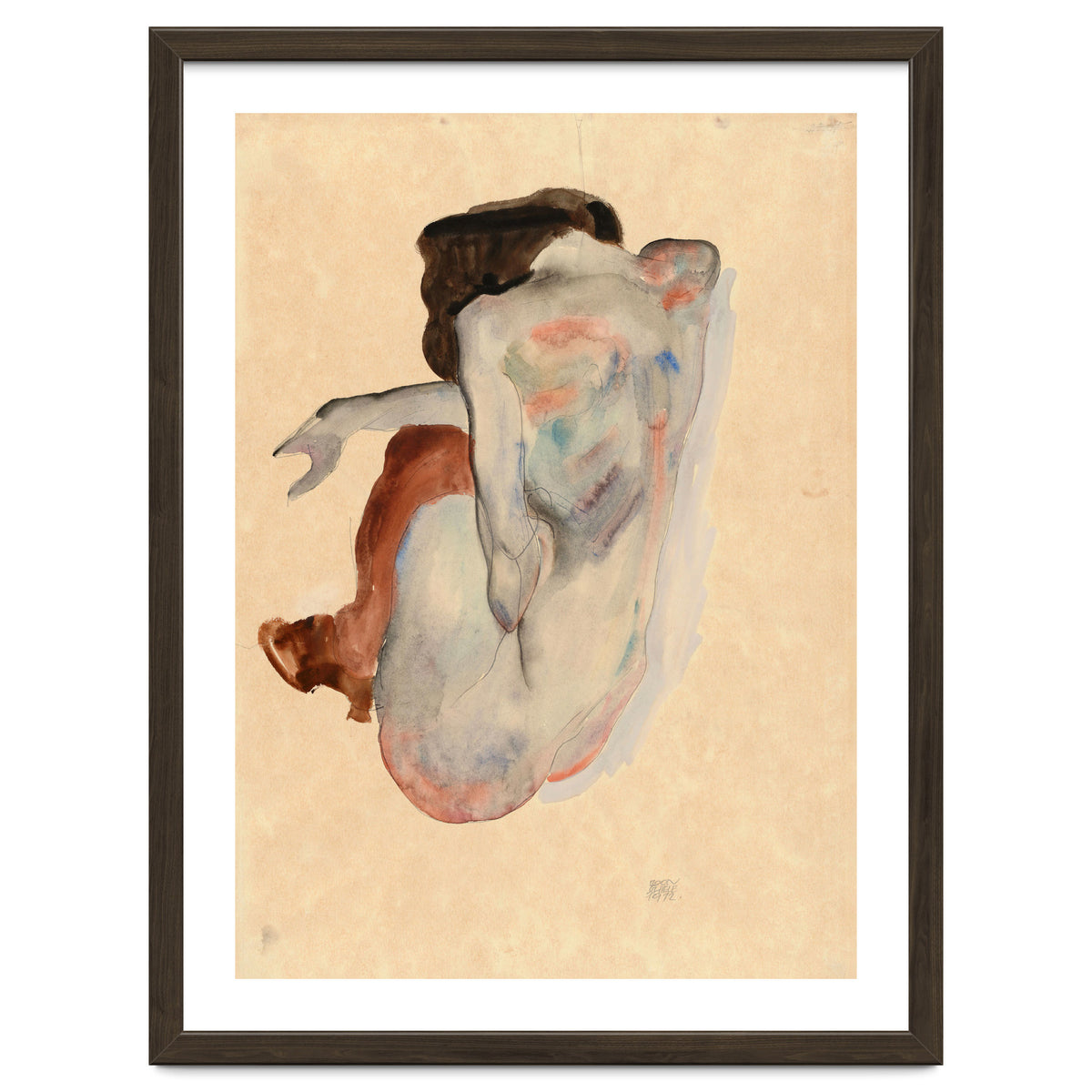 Crouching Nude in Shoes and Black Stockings, Back View.