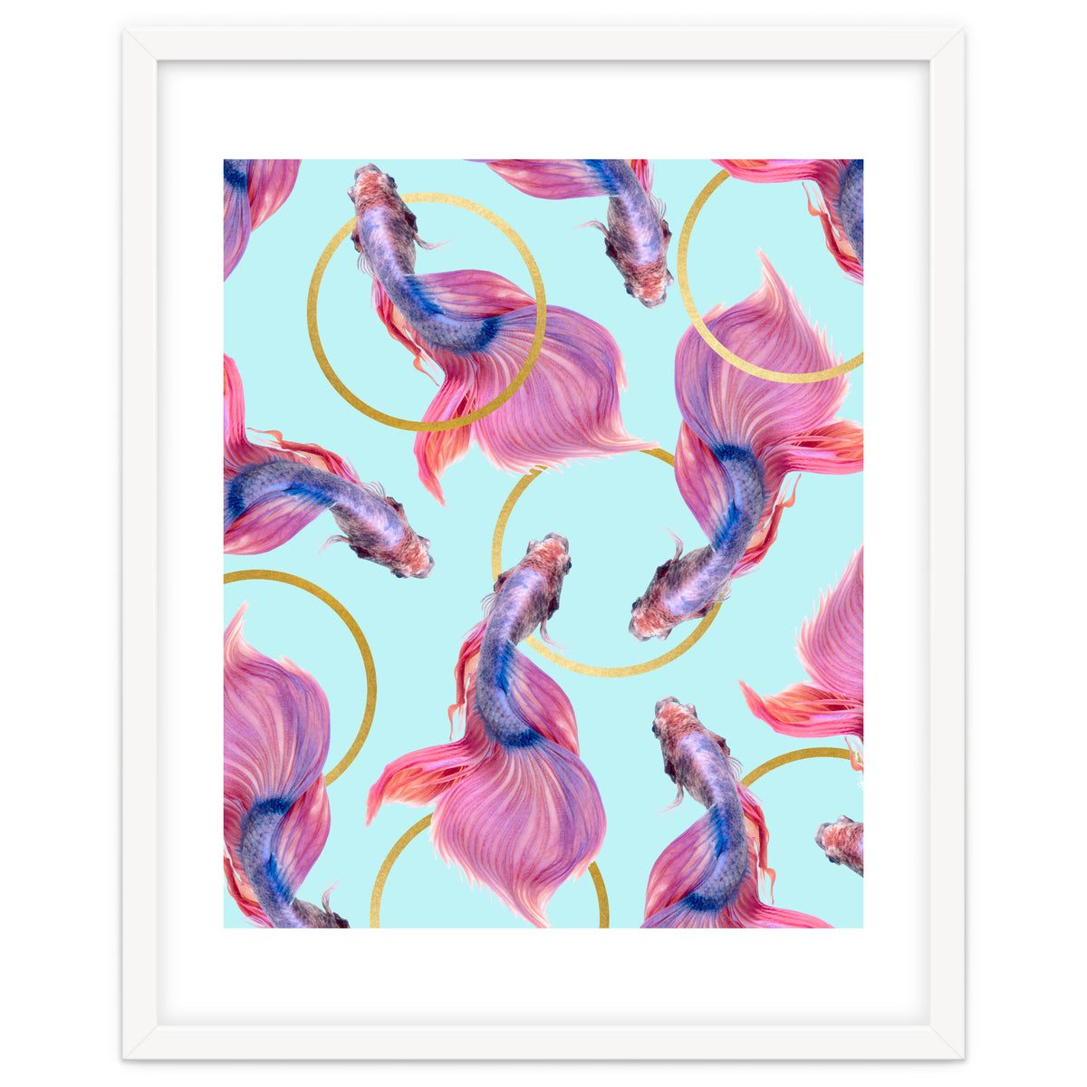 HullaHoops, Eclectic Colorful Fish Graphic Design, Animals Gold Rings Surrealism Quirky