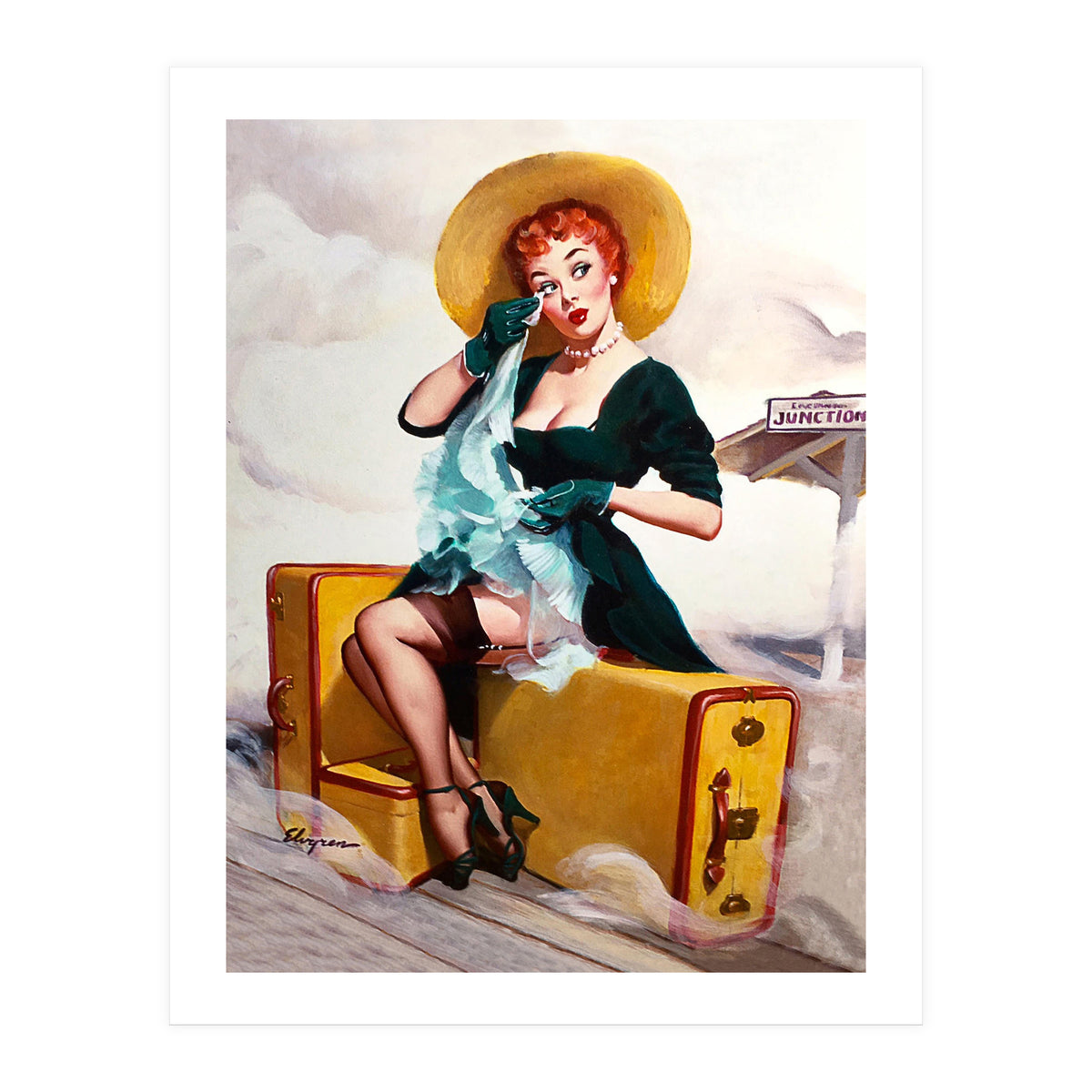 Pinup Sexy Girl Left At The Bus Station (Print Only)