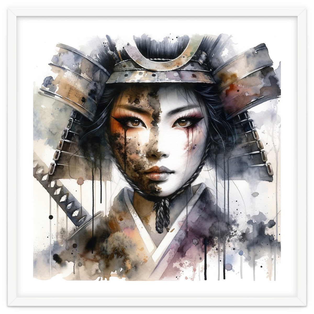 Ink Veil Asian Warrior Woman Portrait