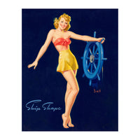 Pinup Girl Is Posing With A Steering Wheel (Print Only)