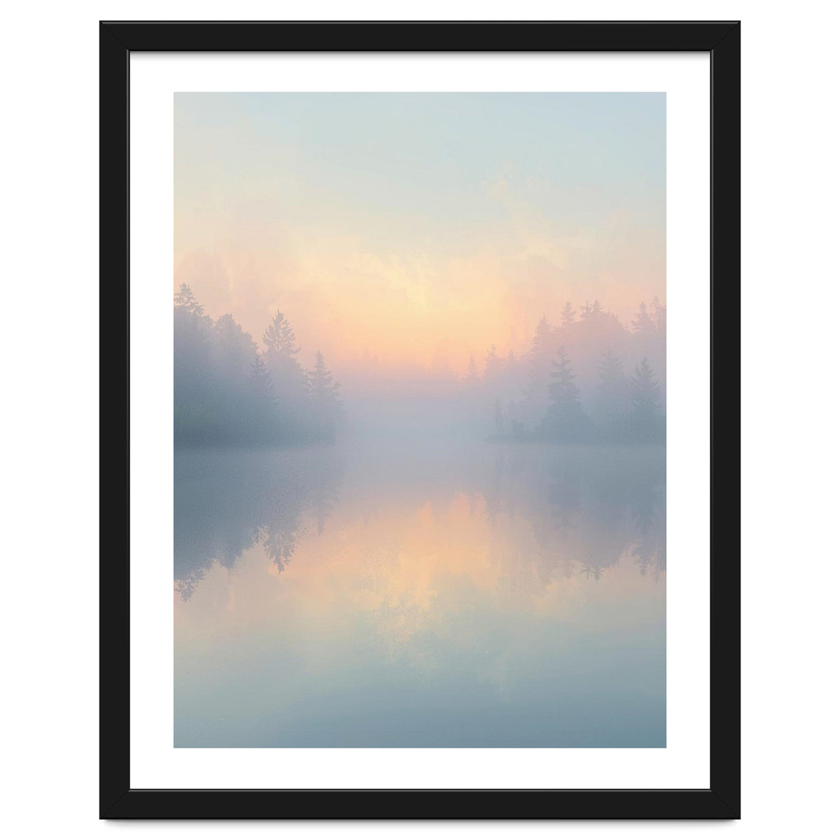Misty Sunrise Over Pine Forest Lake