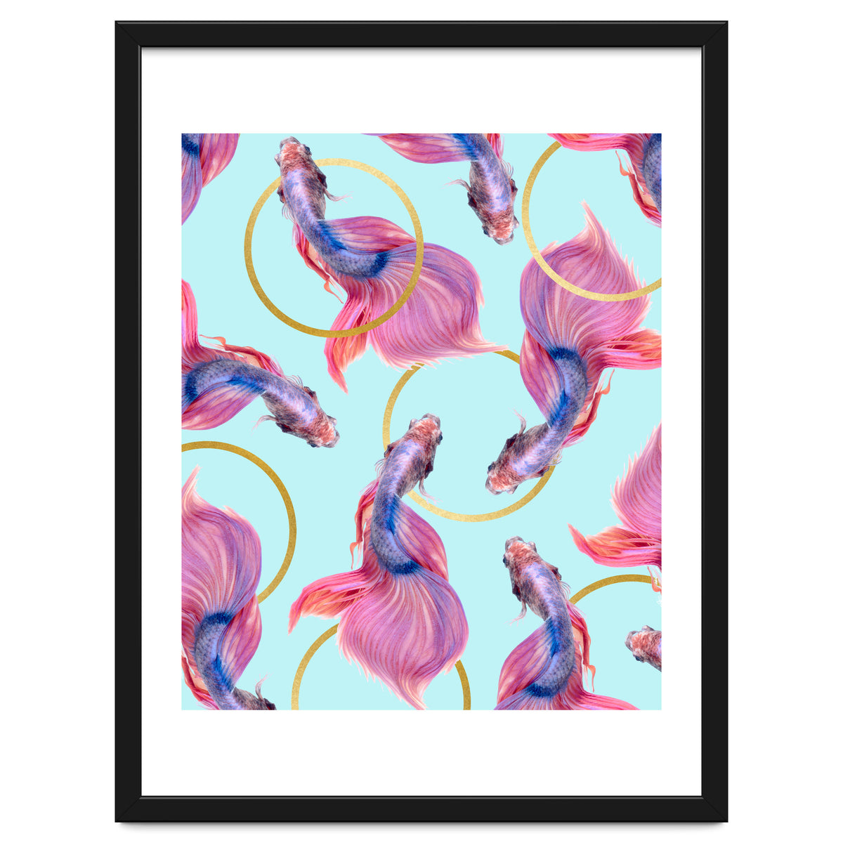 HullaHoops, Eclectic Colorful Fish Graphic Design, Animals Gold Rings Surrealism Quirky