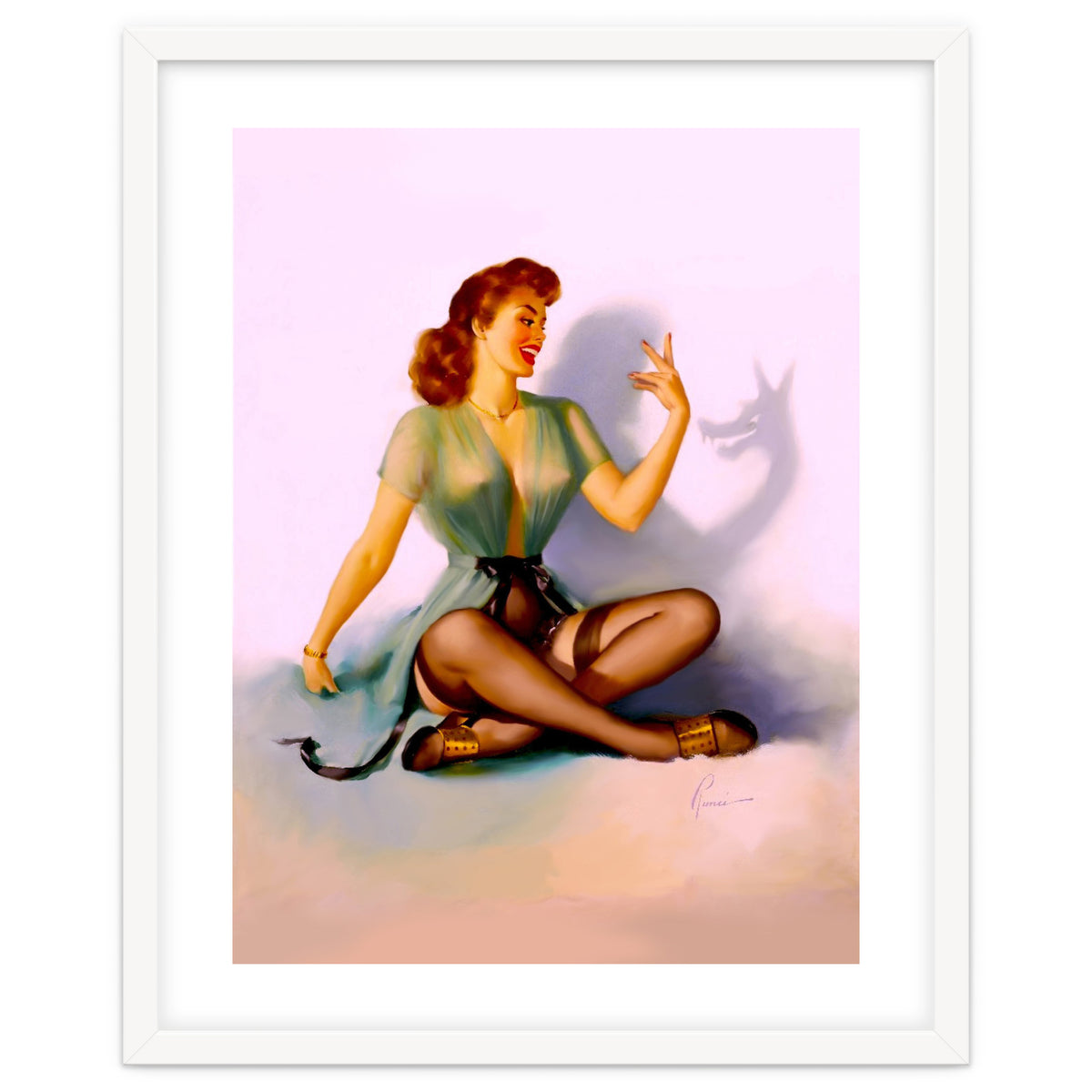 Sexy Pinup Making A Big Bad Wolf Shadow On The Wall