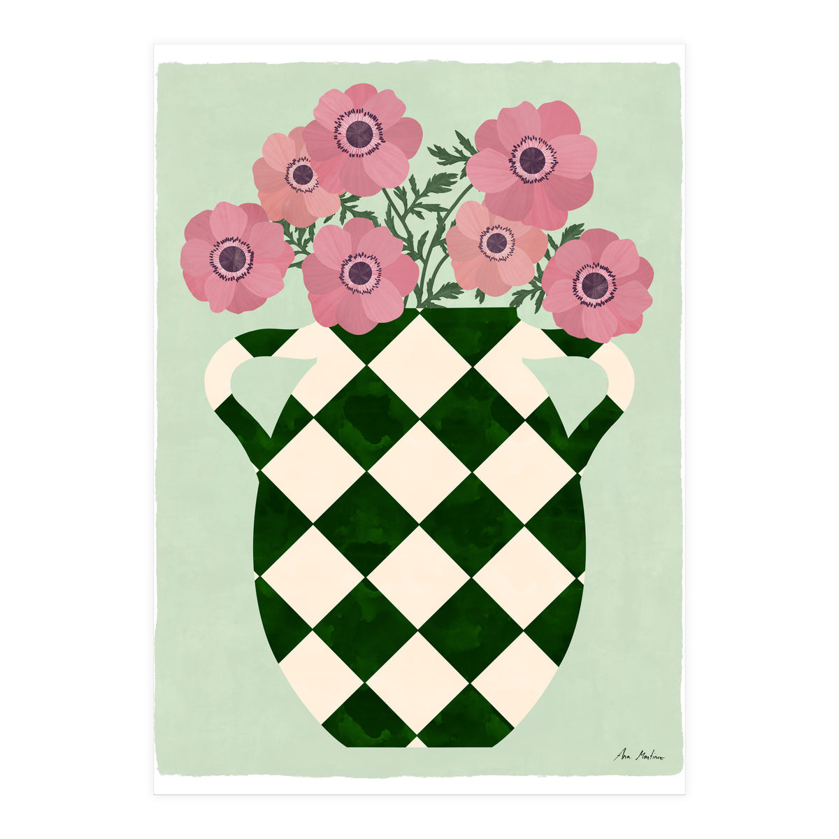 Checkered vase with anemones (Print Only)