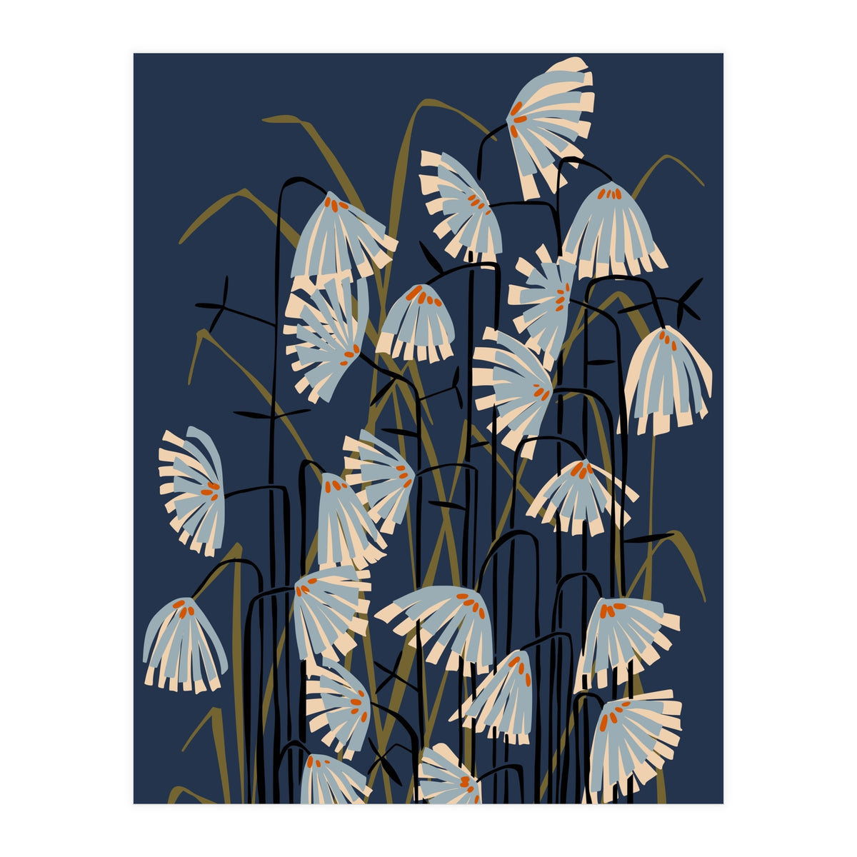 Linocut flower meadow blue (Print Only)