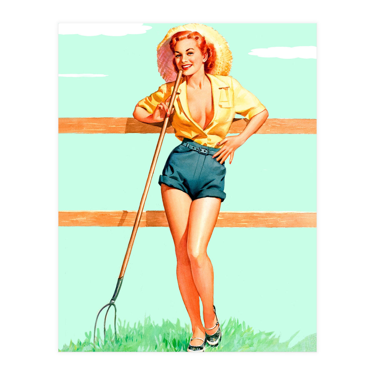 Pinup Country girl Posing With Pitchfork (Print Only)