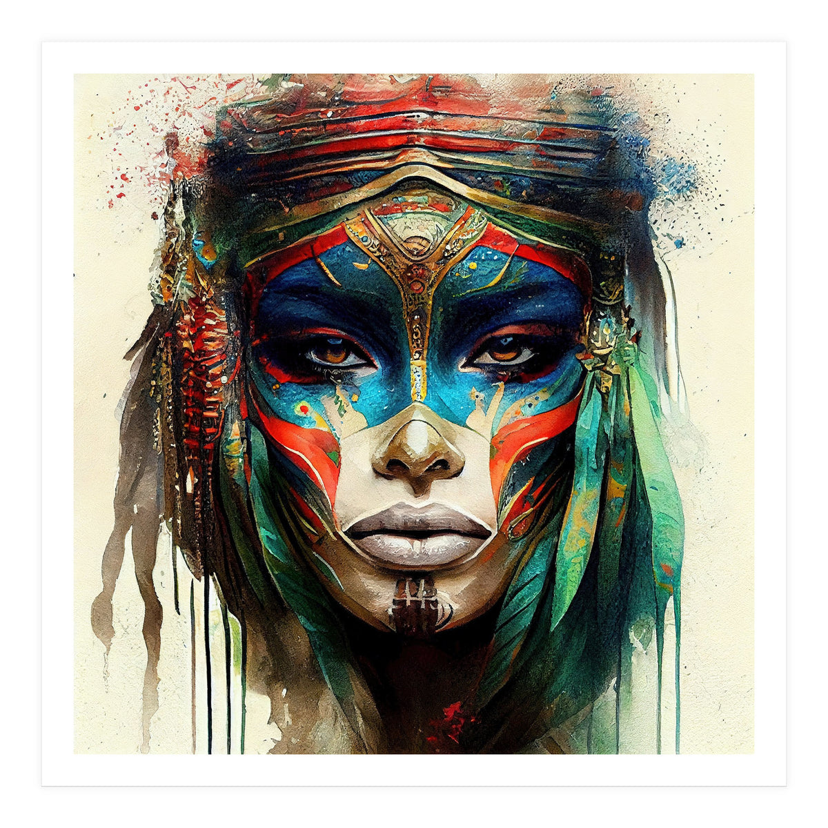 Turquoise Warrior Woman Portrait (Print Only)